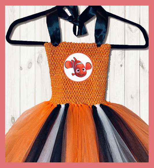 Nemo Halloween Costume Tutu Party Dress w/ Cotton Lined Orange Top