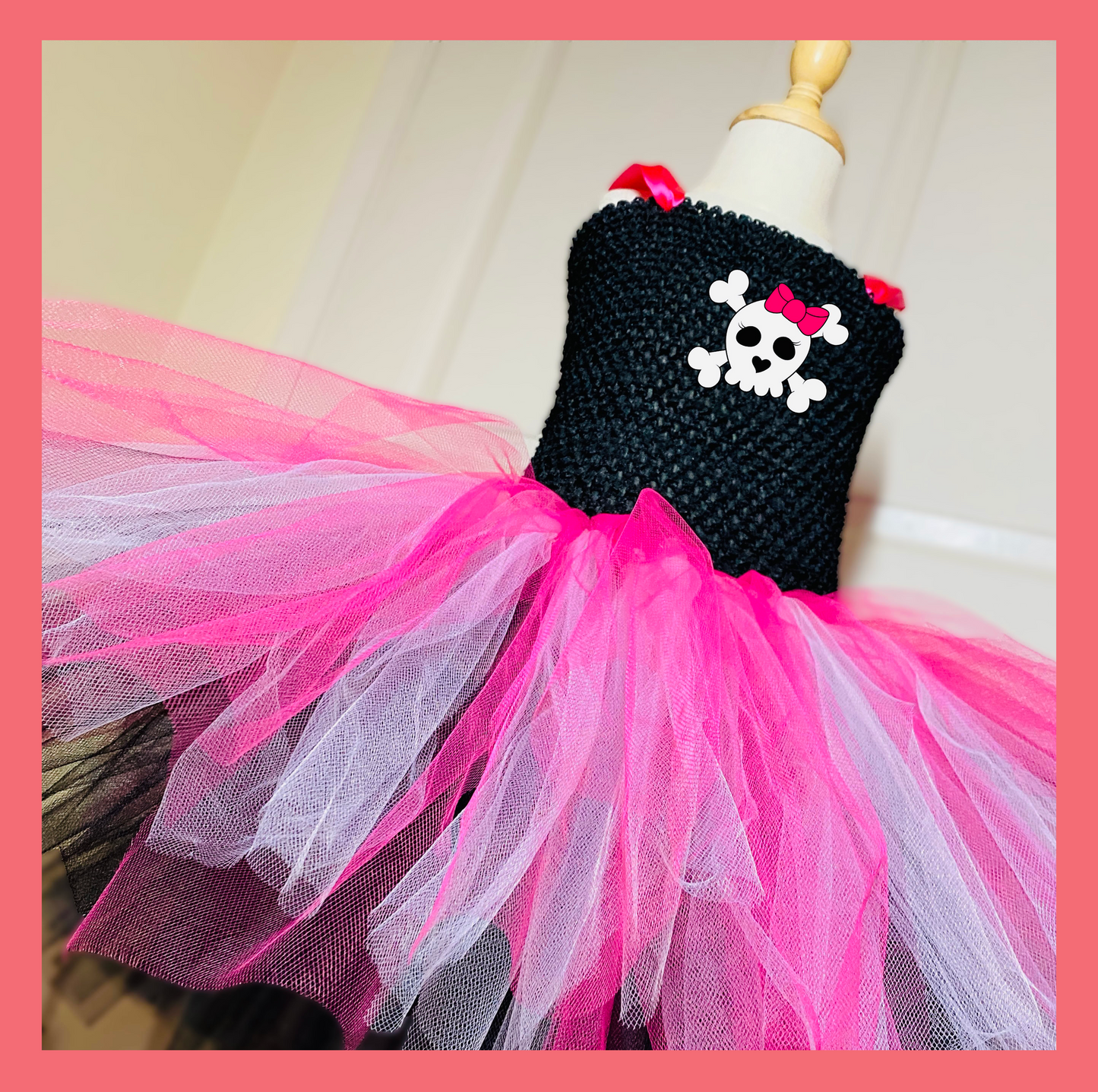 Skull & Cross Bones with a Bow Tutu Party Dress with a Cotton Lined Black Top