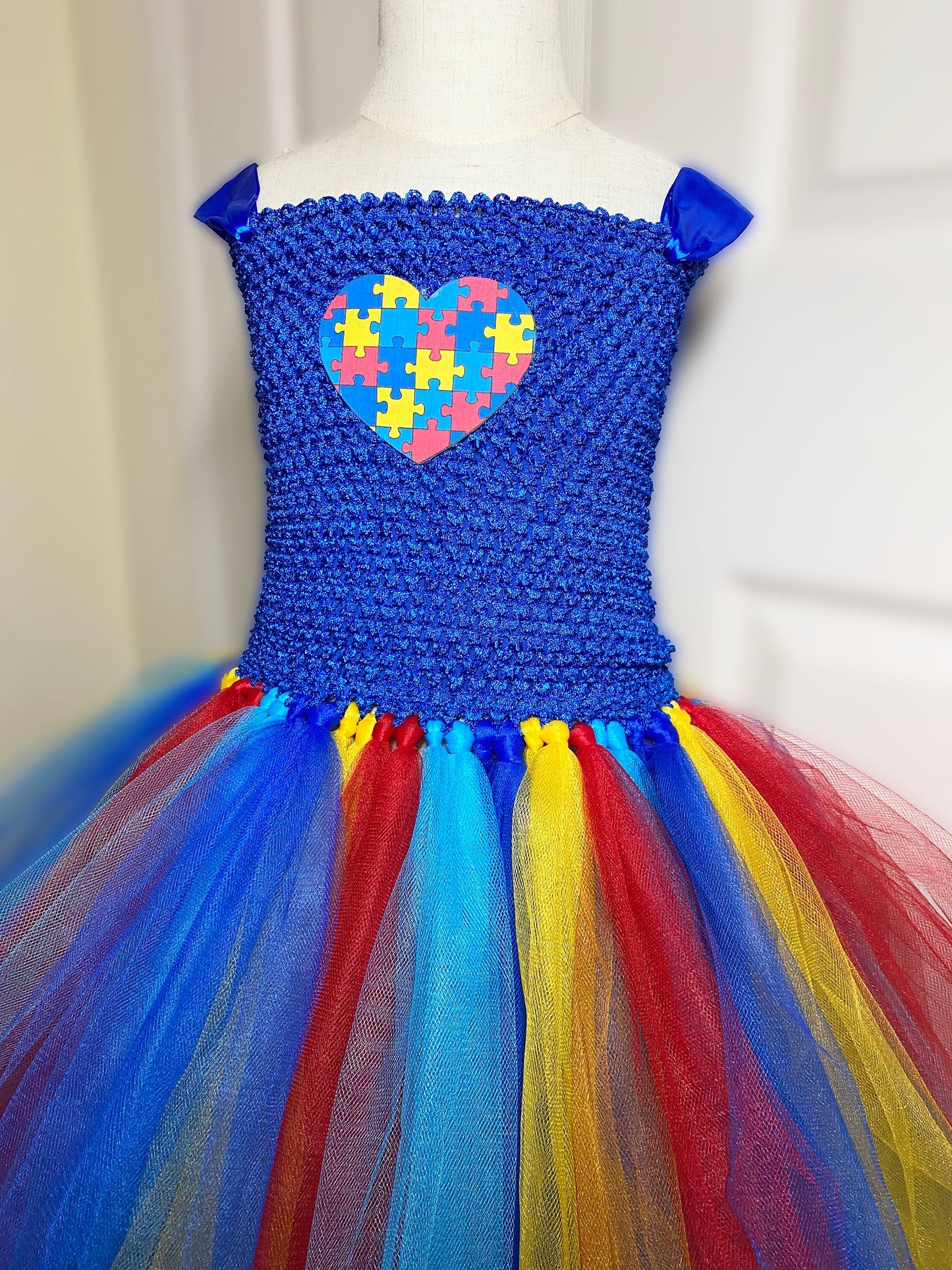 Autism Awareness Puzzle Piece Heart Tutu Dress with Cotton Lined Top