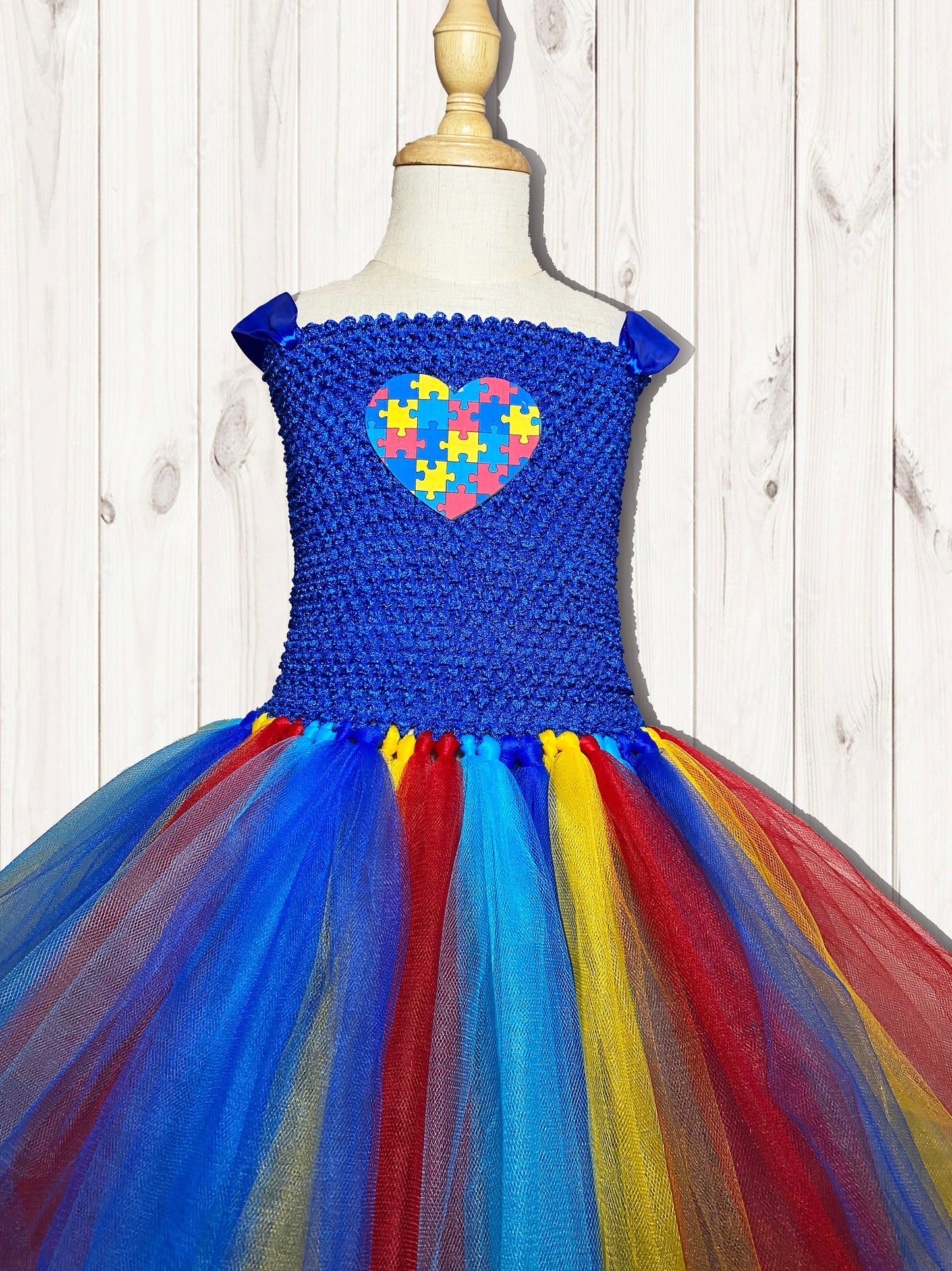 Autism Awareness Puzzle Piece Heart Tutu Dress with Cotton Lined Top