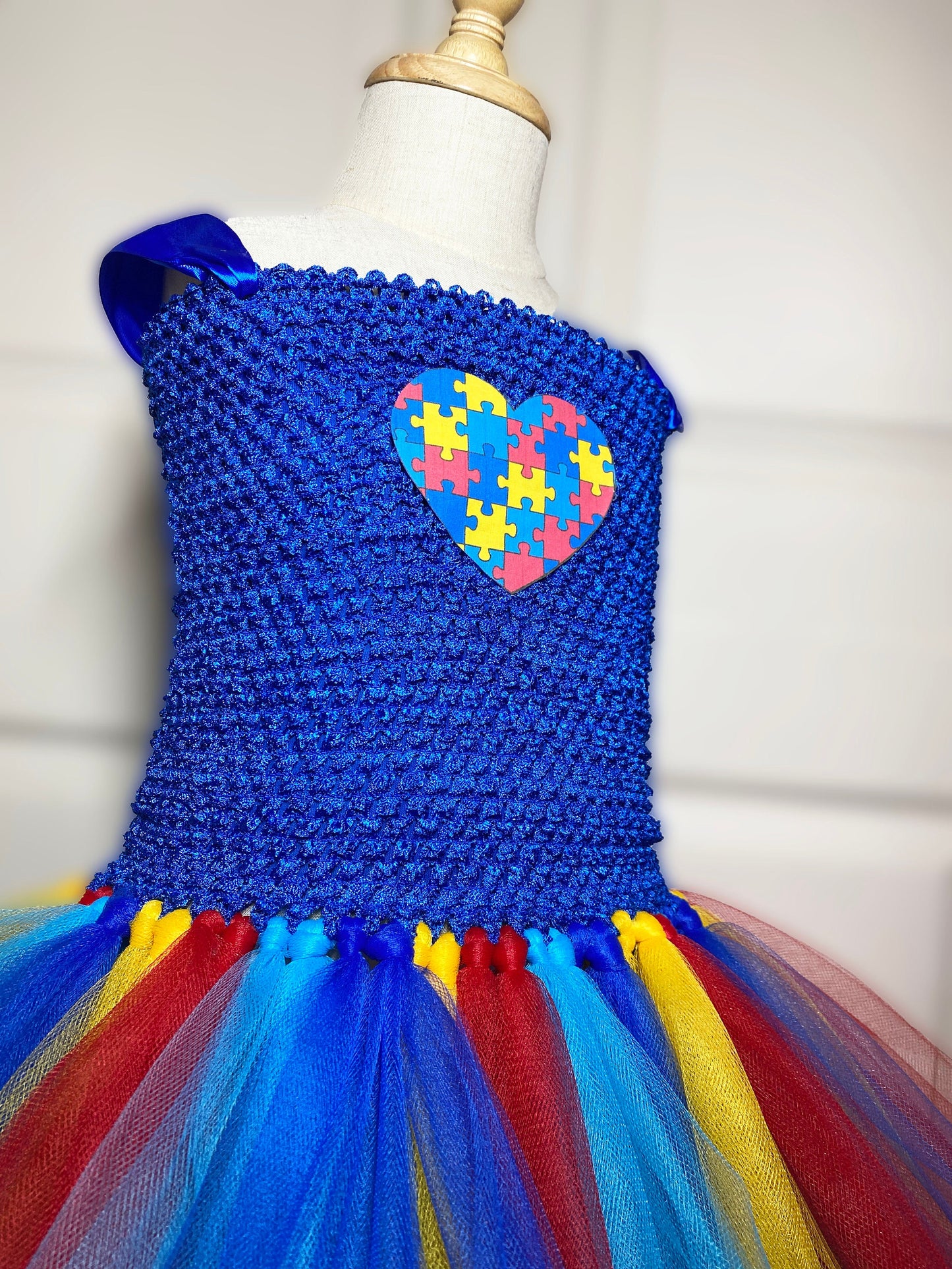 Autism Awareness Puzzle Piece Heart Tutu Dress with Cotton Lined Top